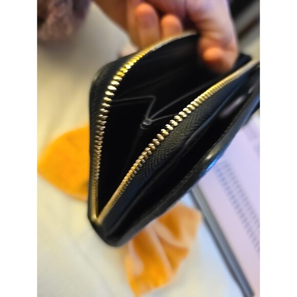Coach Signature Round Zipper Zip Around Stripe Jacquard Wallet Black - Picture 12 of 12
